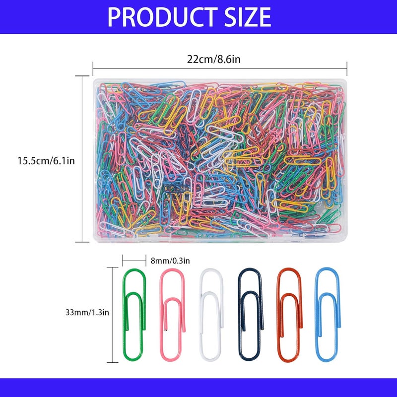 Bflaae Paper Clips, 600Pcs Medium Paperclips for Office School & Personal Use, Daily DIY, 1-2/7" Colored Heavy Duty Ideal for Bookmark - Image 2